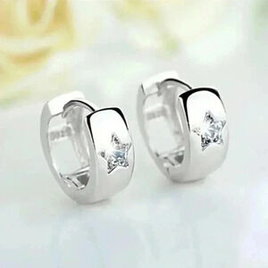 New 925 Silver White Sapphire Star Huggies